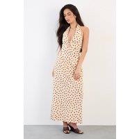 Warehouse Women's Polkadot Halterneck Midi Dress in Cream | Size: 16