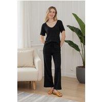 MODISHION Women's 2 Piece Knitted Casual Loungewear Set in Black | Size: 2XL