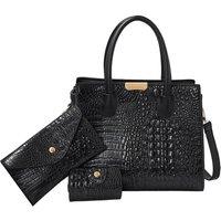 MODISHION Women's 3-Piece Fashion PU Leather Handbag Set in Black