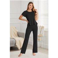 MODISHION Women's 2 Piece Casual Outfits Knitted Lounge Set in Black | Size: Small