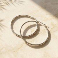 Harfi Women's Everyday Plain Sterling Silver Hoop Earrings | Size: 4 cm
