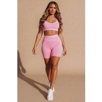 Femme Luxe Women's Pink Contour Seamless Sports Bra & Cycling Shorts Set- Giana | Size: 7-11