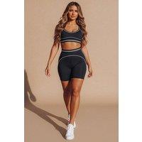Femme Luxe Women's Black Contour Seamless Sports Bra & Cycling Shorts Set- Giana | Size: 8-10