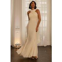 Goddiva Women's Cross Front Scarf Back Chiffon Mermaid Maxi Dress in Lemon | Size: 14