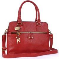 Catwalk Collection Handbags Women's Victoria Large Leather Tote Bag With Multiple Compartments in Red