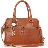 Catwalk Collection Handbags Women's Victoria Large Leather Tote Bag With Multiple Compartments in Tan