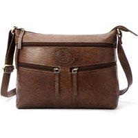 Woodland Leathers Women's Genuine Leather Multi Pocket Crossbody Soulder Bag in Dark Brown