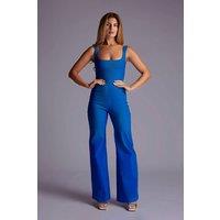 Vesper Women's Square Neck Wide Leg Jumpsuit in Mid Blue | Size: 12