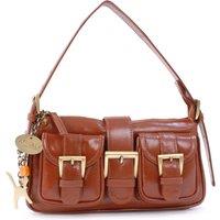 Catwalk Collection Handbags Women's Natalie Small Leather Shoulder Bag With Cargo Pockets in Tan