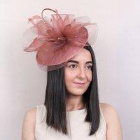 PEACH ACCESSORIES Women's Pillbox Fascinator with Crinoline Floral Swirls in Brown