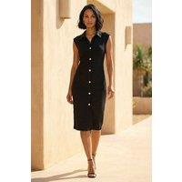 Dusk Women's Collared Ribbed Midi Dress in Black | Size: 10
