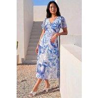 Roman Women's Petite Floral Midi Dress in Blue | Size: 14