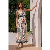 Roman Women's Floral Palm Strappy Midi Dress in Ivory | Size: 16
