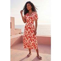 Roman Women's Floral Button Down Midi Dress in Orange | Size: 16
