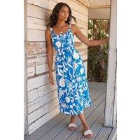 Roman Women's Shirred Waist Strappy Midi Dress in Blue | Size: 10