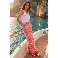 Dusk Women's Floral Print Wide Leg Trousers in Orange | Size: 8