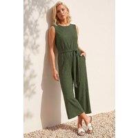 Roman Women's Petite Textured Jumpsuit in Khaki | Size: 12