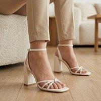 Truffle Collection Women's Heeled Open Toe Sandals Buckle Strap PU Stiletto Heel Summer Shoes in Off-White | Size: 7