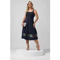 Yours Women's Mesh Insert Midi Dress in Mid Navy | Size: 18