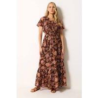 Long Tall Sally Women's Tall Floral Shirred Waist Maxi Dress in Chocolate | Size: 14
