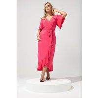Yours Women's Ruffle Hem Wrap Dress in Pink | Size: 24