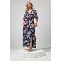 Yours Women's Floral Angel Sleeve Maxi Dress in Black | Size: 20