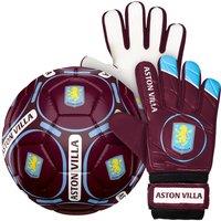 Aston Villa FC Boy's Kids Size 4 Football & Goalkeeper Gloves in Burgundy | Size: 5-10 Years