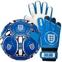 England FA Boy's Kids Size 4 Football & Goalkeeper Gloves in Blue | Size: 10-14 Years