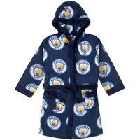 Manchester City FC Boy's Kids Hooded Fleece Dressing Gown Robe in Navy | Size: 7-8 Years