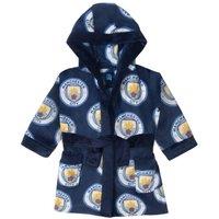 Manchester City FC Baby Hooded Fleece Dressing Gown Robe in Navy | Size: 0-6 m