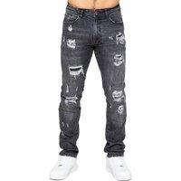 Enzo Men's Straight Leg Ripped Denim Jeans in Grey | Size: 34R