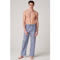 British Boxers Men's "Navy Spark Stripe" Crisp Cotton Pyjama Trousers in Mid Navy | Size: 2XL