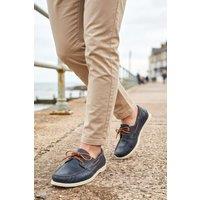 Thomas Blunt Men's Men's Lace-Up Leather Boat Shoe with Contrast Lace Detail in Navy | Size: 11