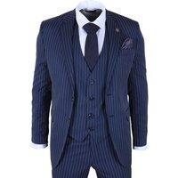 TruClothing Men's Classic Pinstripe 3 Piece Suit Tailored Fit Formal Set in Blue | Size: 38R