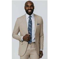 Dobell Men's Stone Sharkskin Slim Fit Suit Jacket | Size: 44R