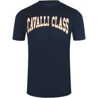 Cavalli Class Men's Varsity Logo Navy Blue T-Shirt | Size: Medium