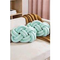 Living and Home 2Pcs Unique Knot Design Throw Pillows for Home Decor in Mint