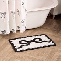 OHS Bow Velvet Bath Mat Soft Absorbent Shower Rug in White