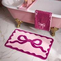 OHS Bow Velvet Bath Mat Soft Absorbent Shower Rug in Burgundy