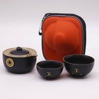 Serenityy Money Cat Teapot Set - 2 Cups with Travel Case - Black