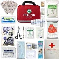 ATEK 210 Pcs First Aid Kit Emergency First Aid Refill Reflective Bag Eyewash, Ice Packs & Emergency Blanket, Safety Travel Essentials in Red