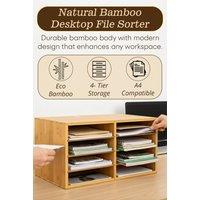 Hygrad Built to Survive Large File Bamboo Desktop File Sorter A4 Document Desk Tidy Organiser in Beige
