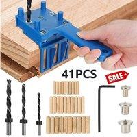 VOGREX 41X Doweling Jig Set Wood Dowel Drilling Hole Saw Drill Guide Kit in Blue