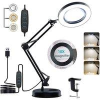 Kelvenix 10X Magnifying Glass Lamp LED Light Magnifier in Black