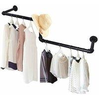 FLAVORA 100cm Wall Mounted Industrial Pipe Clothes Hanging Rack in Black | Size: 100 cm x 100 cm