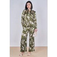 Love Sunshine Women's Olive Abstract Leaf Print Co-Ord Set | Size: 8