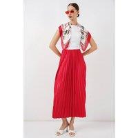 Big Dart Women's High Waist Pleated Maxi Skirt in Red