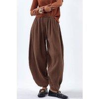 Busem Women's Wide Leg Elastic Waist Trousers in Light Brown | Size: Medium