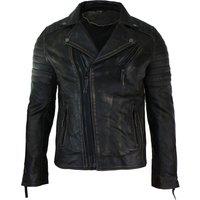TruClothing Men's Slim Cross Zip Brando Real Leather Jacket in Black | Size: Medium