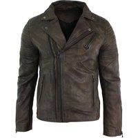 TruClothing Men's Slim Cross Zip Brando Real Leather Jacket in Brown | Size: 2XL